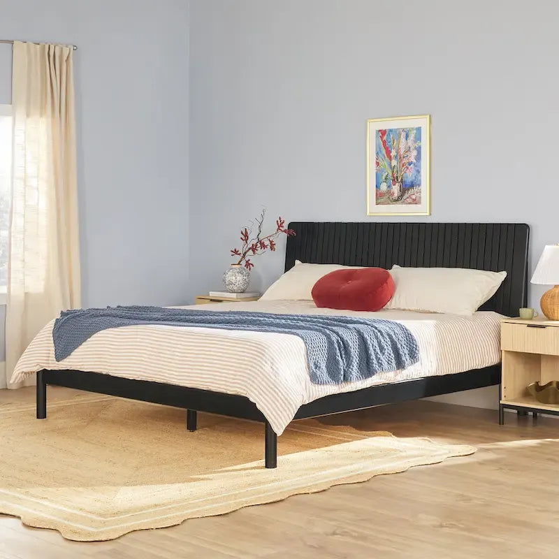 Slatted Headboard Modern King Bed