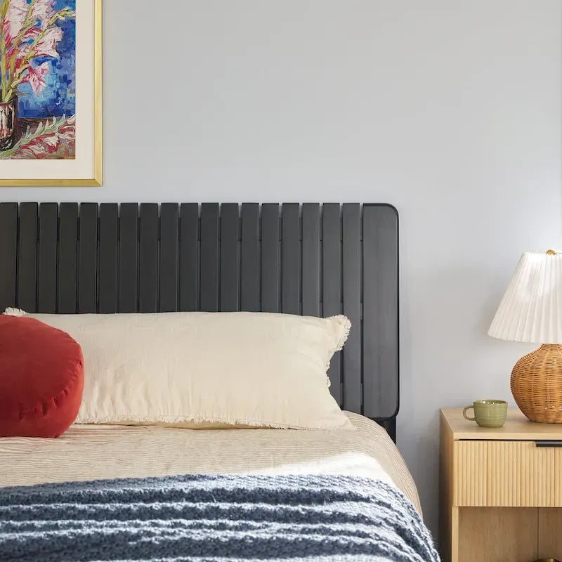 Slatted Headboard Modern King Bed