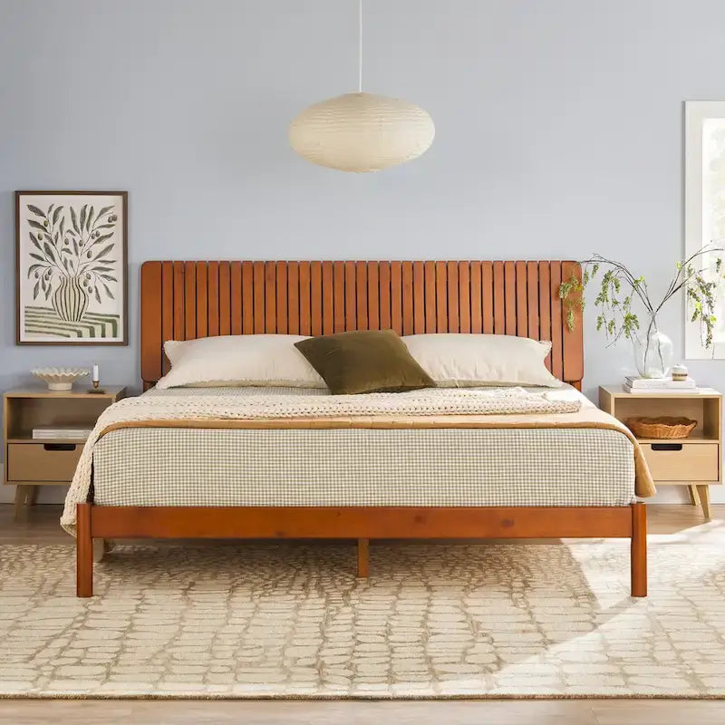 Slatted Headboard Modern King Bed