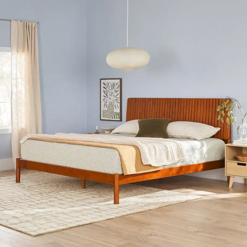 Slatted Headboard Modern King Bed