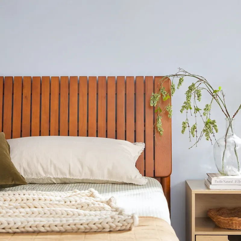 Slatted Headboard Modern King Bed
