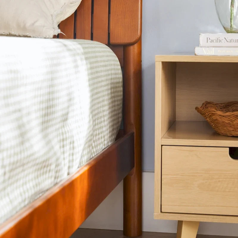 Slatted Headboard Modern King Bed