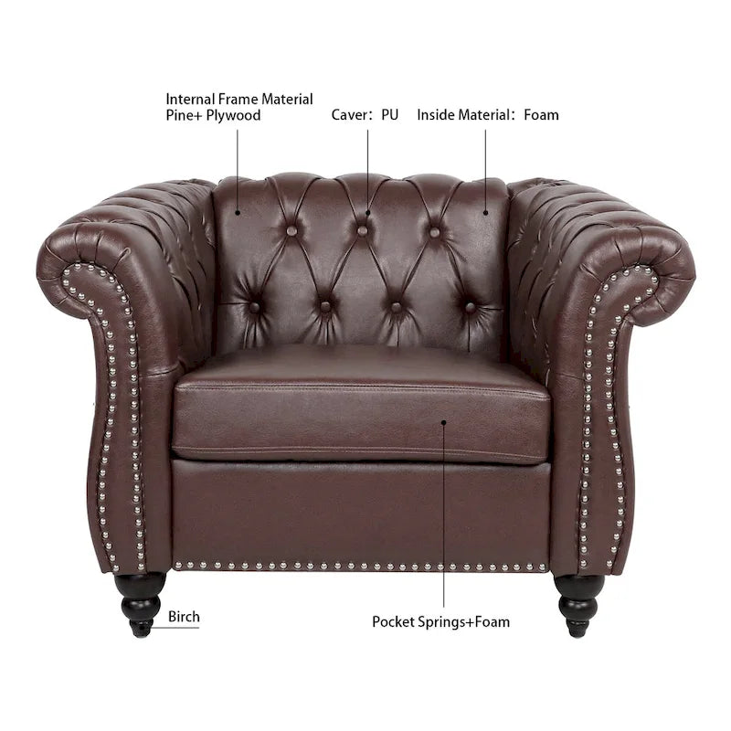 PU Leather Chesterfield Club Chair