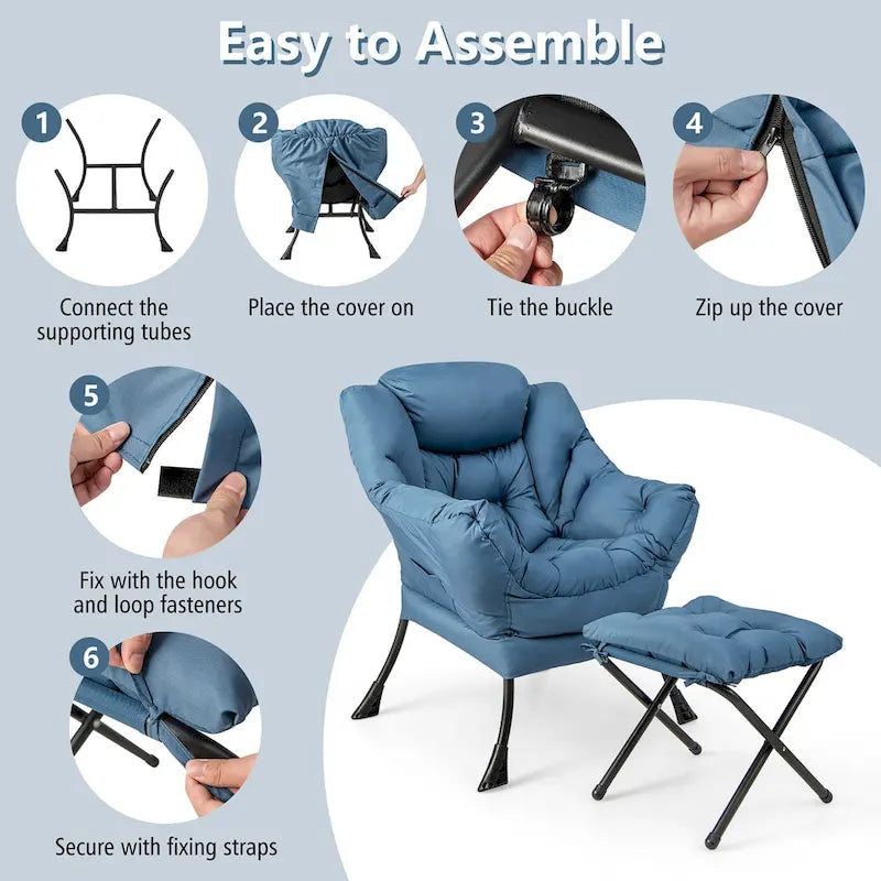 Lounge Accent Armchair with Folding Footrest