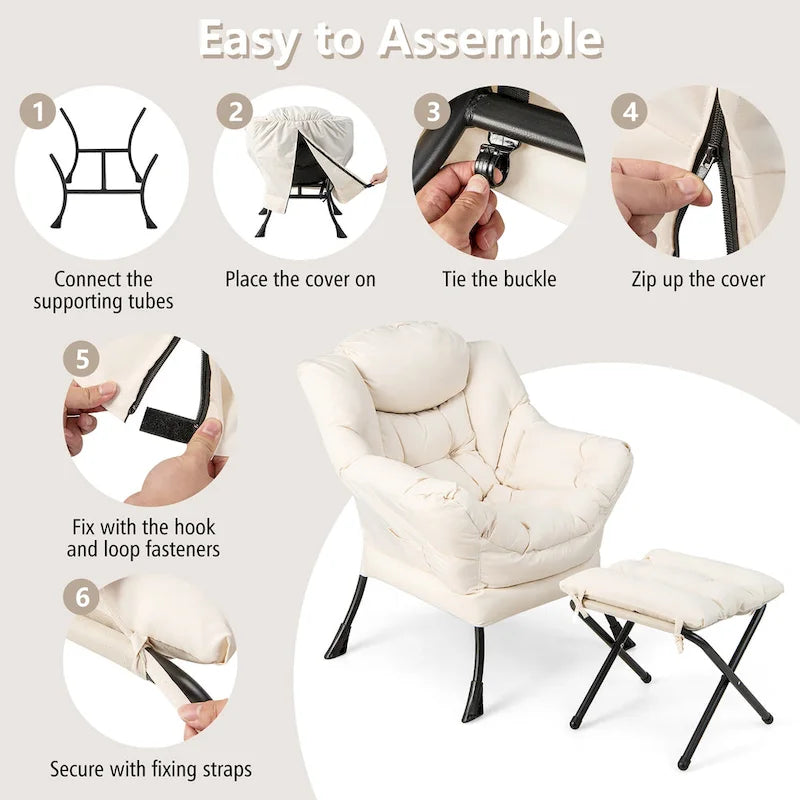 Lounge Accent Armchair with Folding Footrest