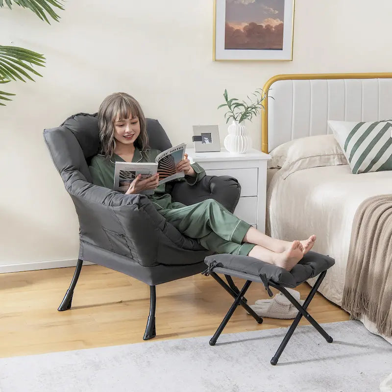 Lounge Accent Armchair with Folding Footrest