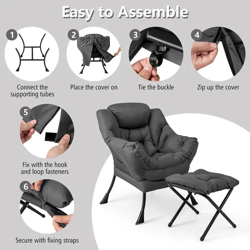 Lounge Accent Armchair with Folding Footrest