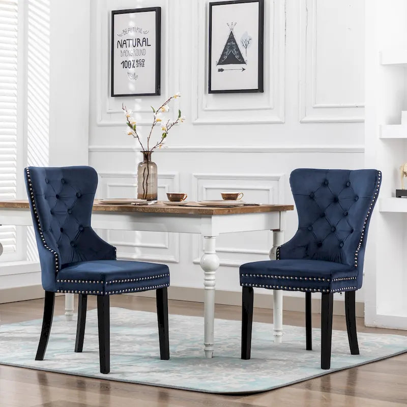 Tufted Upholstered Dining Chair (Set of 2) with Nailhead Trim and Ring Pull