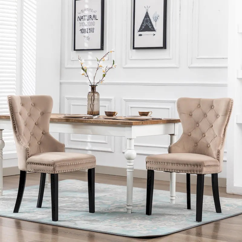 Tufted Upholstered Dining Chair (Set of 2) with Nailhead Trim and Ring Pull