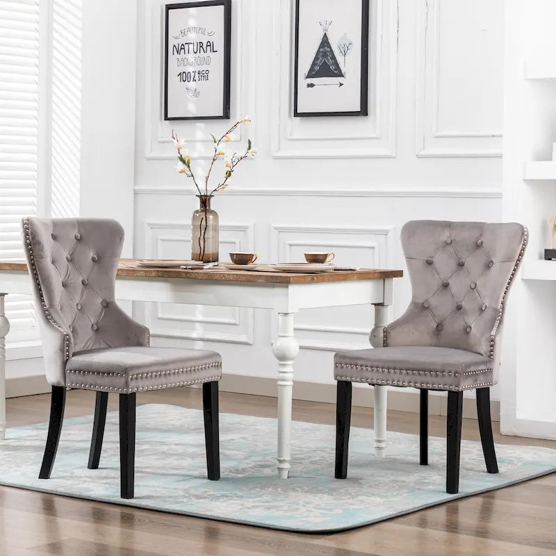 Tufted Upholstered Dining Chair (Set of 2) with Nailhead Trim and Ring Pull
