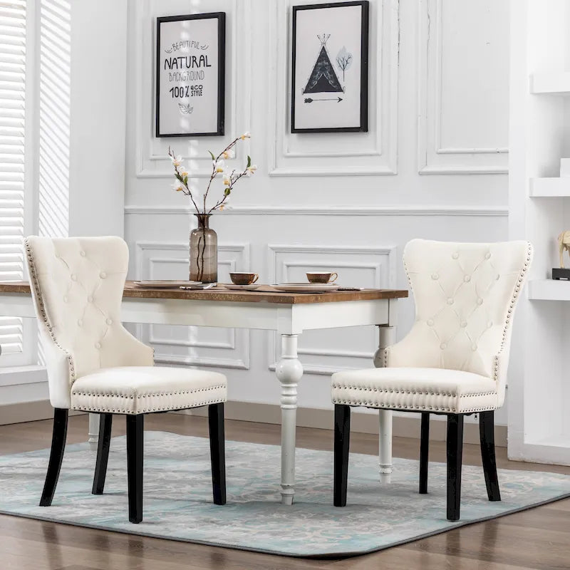 Tufted Upholstered Dining Chair (Set of 2) with Nailhead Trim and Ring Pull