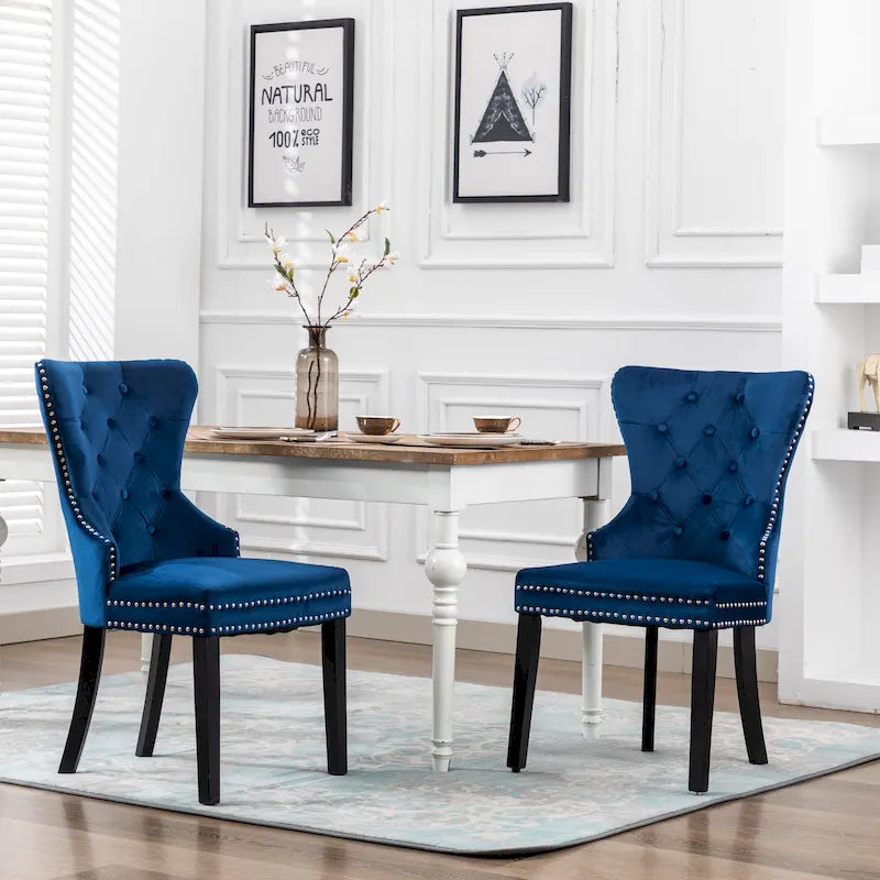 Tufted Upholstered Dining Chair (Set of 2) with Nailhead Trim and Ring Pull