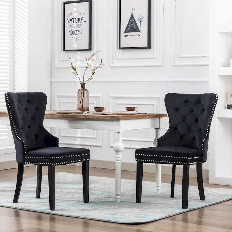 Tufted Upholstered Dining Chair (Set of 2) with Nailhead Trim and Ring Pull