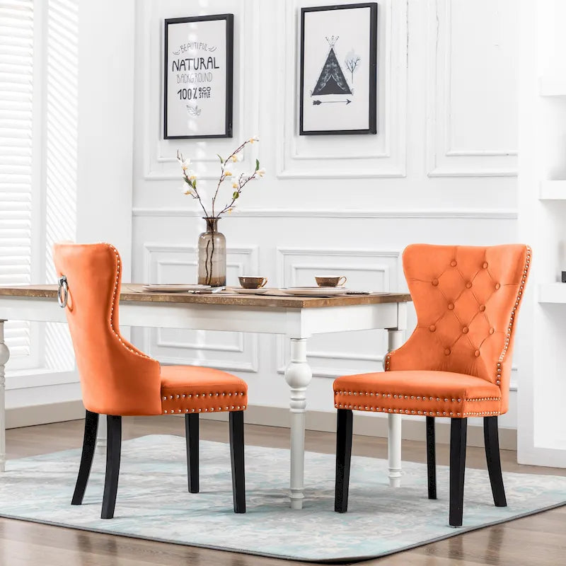 Tufted Upholstered Dining Chair (Set of 2) with Nailhead Trim and Ring Pull