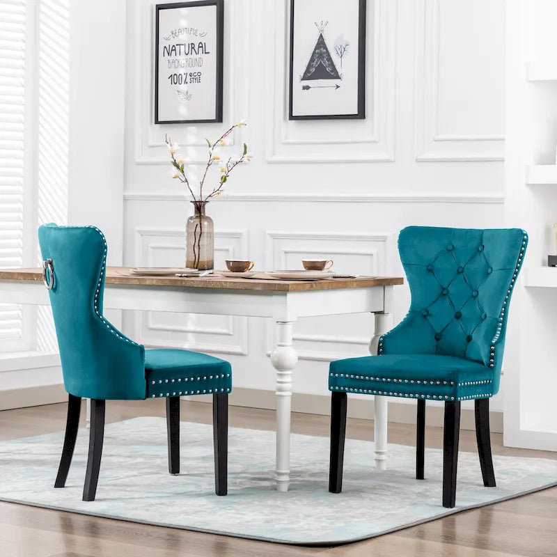 Tufted Upholstered Dining Chair (Set of 2) with Nailhead Trim and Ring Pull