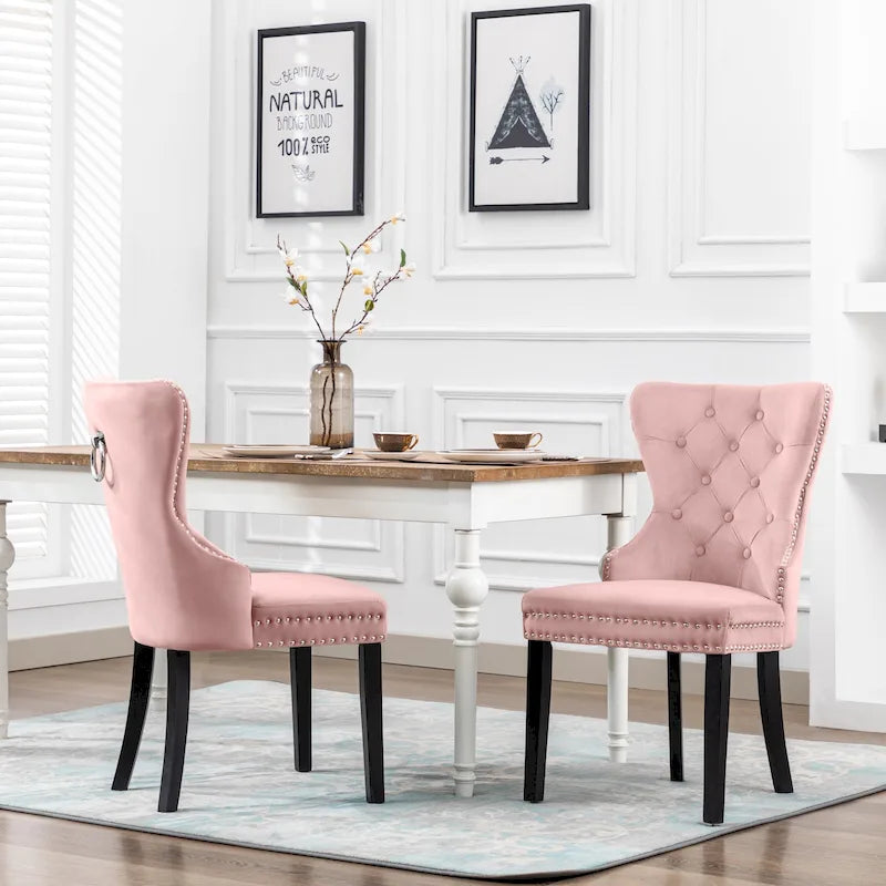 Tufted Upholstered Dining Chair (Set of 2) with Nailhead Trim and Ring Pull