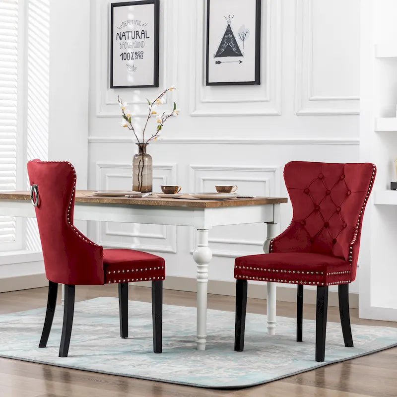Tufted Upholstered Dining Chair (Set of 2) with Nailhead Trim and Ring Pull