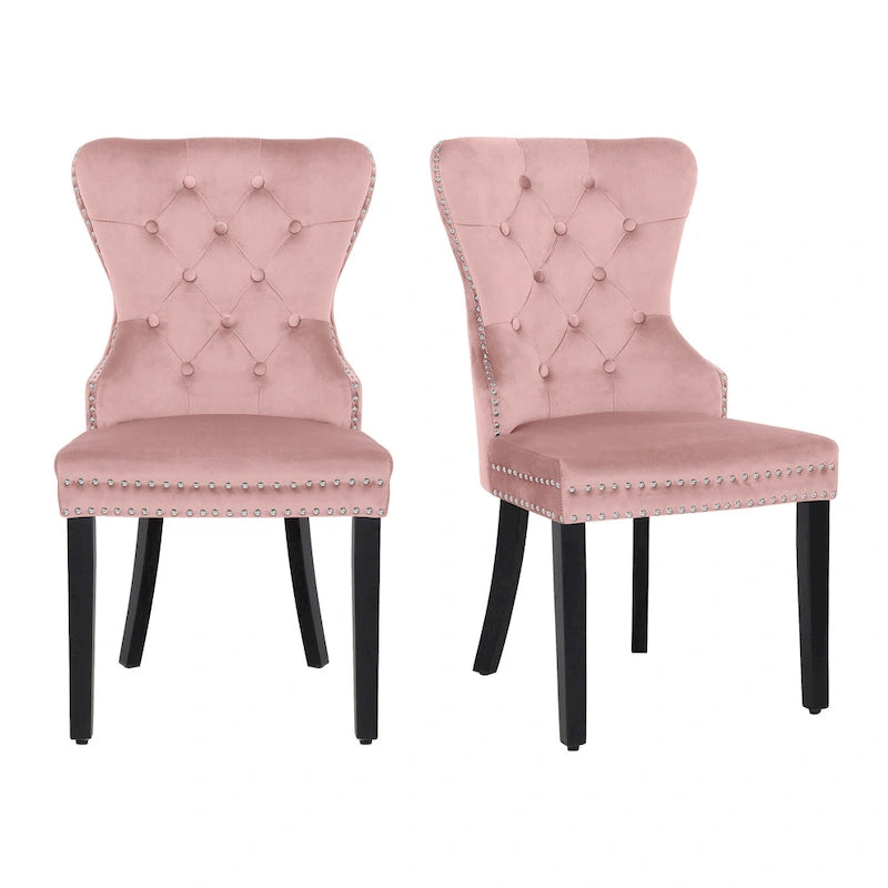 Tufted Upholstered Dining Chair (Set of 2) with Nailhead Trim and Ring Pull