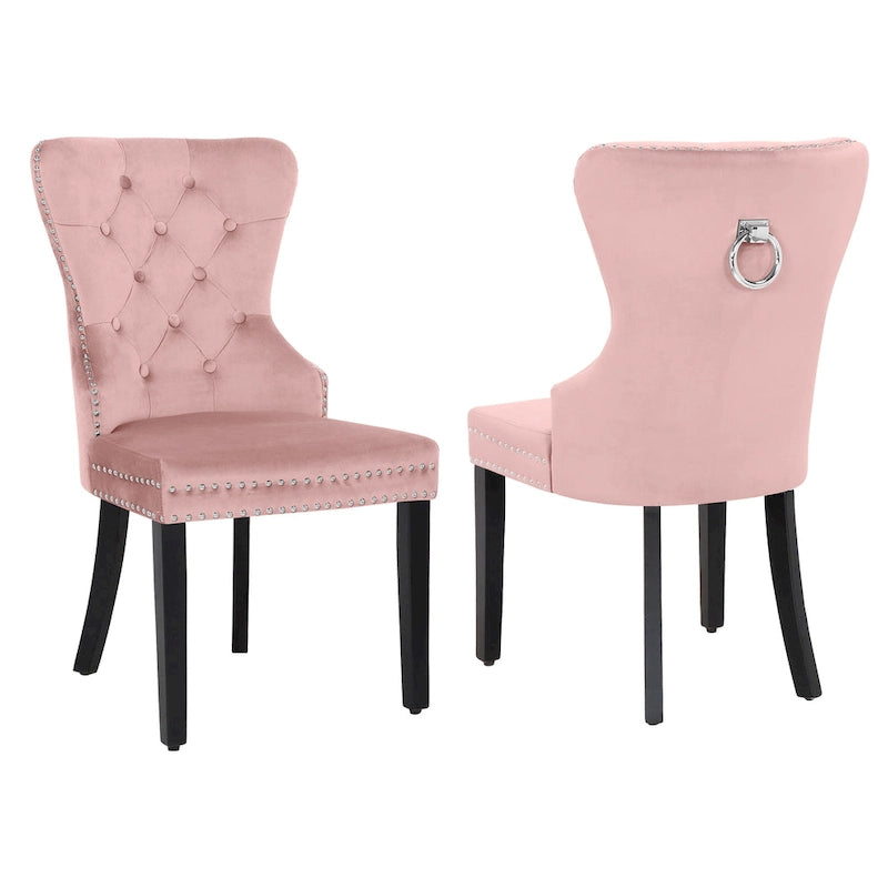 Tufted Upholstered Dining Chair (Set of 2) with Nailhead Trim and Ring Pull