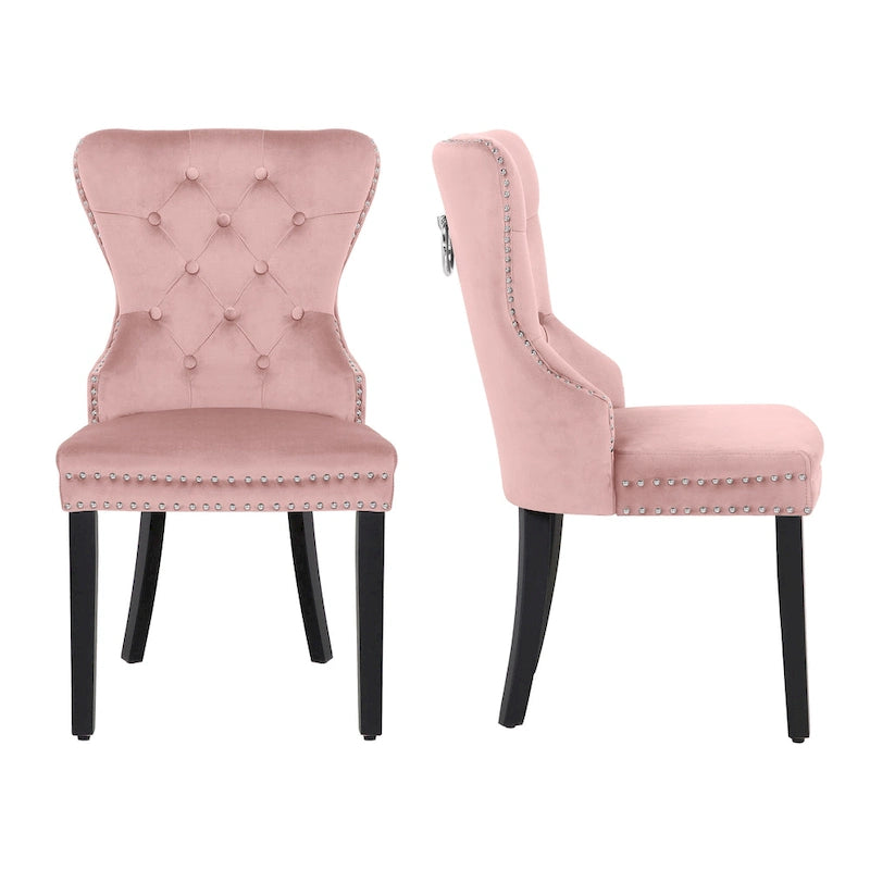 Tufted Upholstered Dining Chair (Set of 2) with Nailhead Trim and Ring Pull