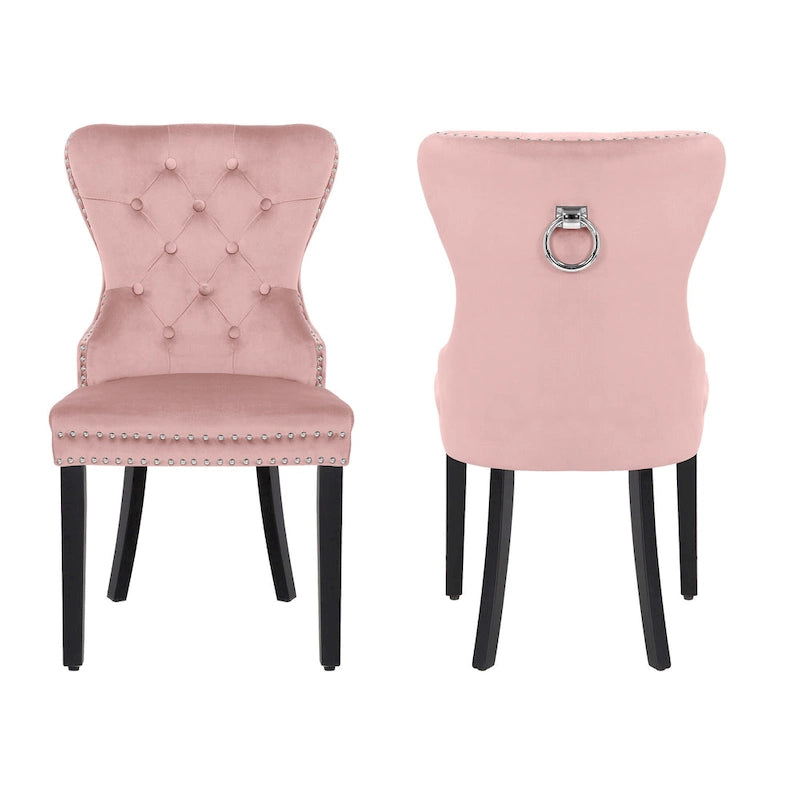 Tufted Upholstered Dining Chair (Set of 2) with Nailhead Trim and Ring Pull