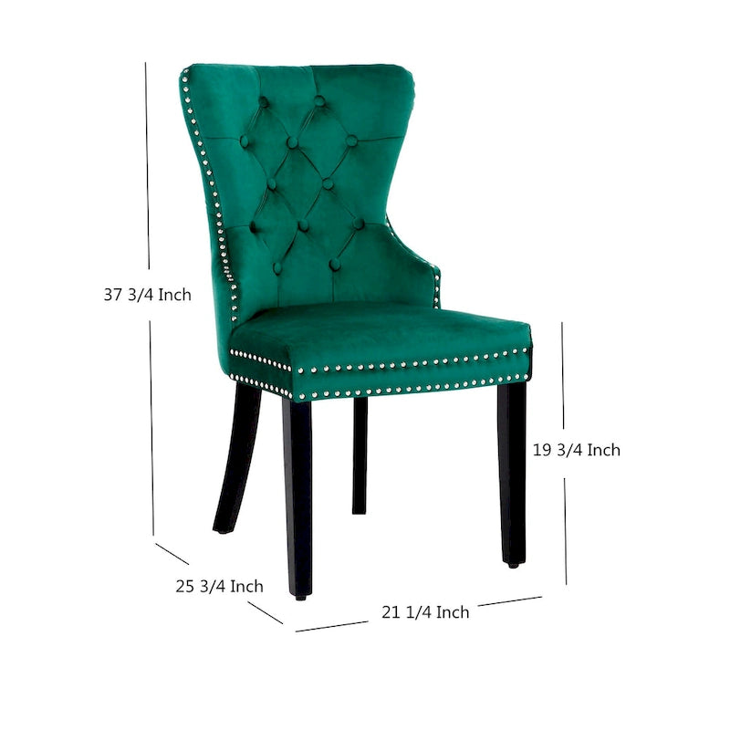 Tufted Upholstered Dining Chair (Set of 2) with Nailhead Trim and Ring Pull