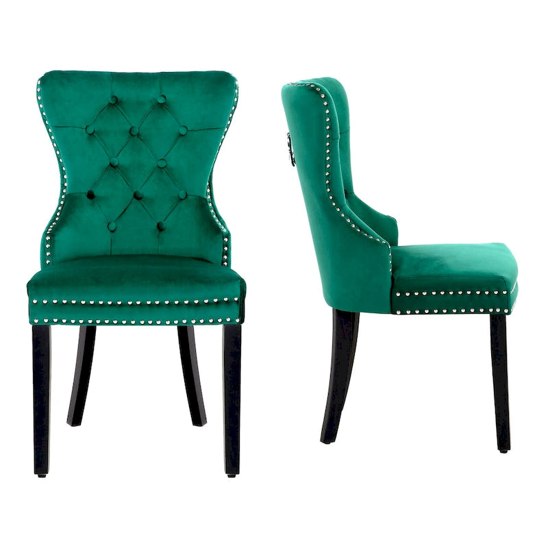 Tufted Upholstered Dining Chair (Set of 2) with Nailhead Trim and Ring Pull