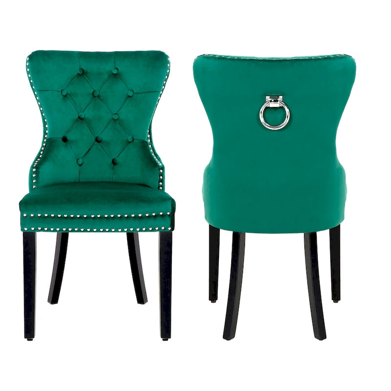 Tufted Upholstered Dining Chair (Set of 2) with Nailhead Trim and Ring Pull