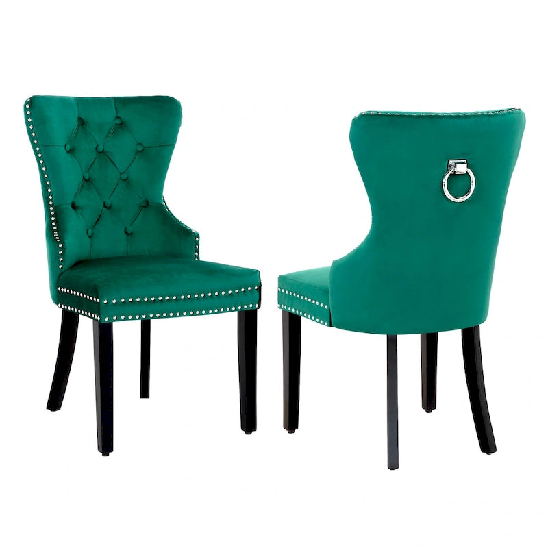 Tufted Upholstered Dining Chair (Set of 2) with Nailhead Trim and Ring Pull
