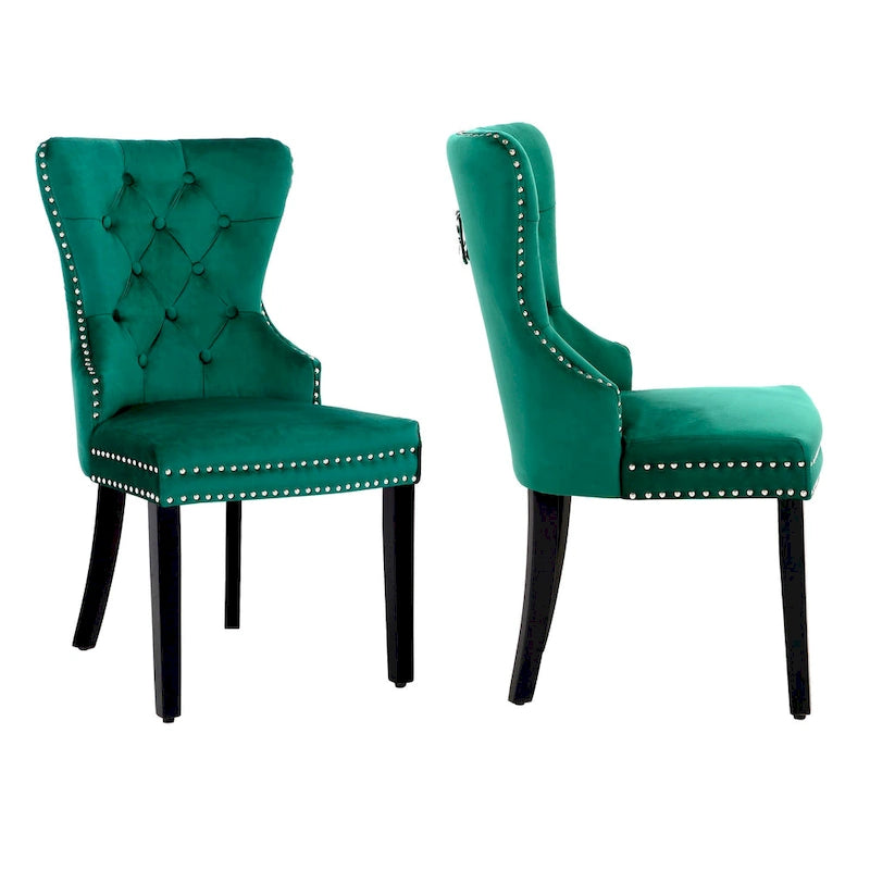 Tufted Upholstered Dining Chair (Set of 2) with Nailhead Trim and Ring Pull