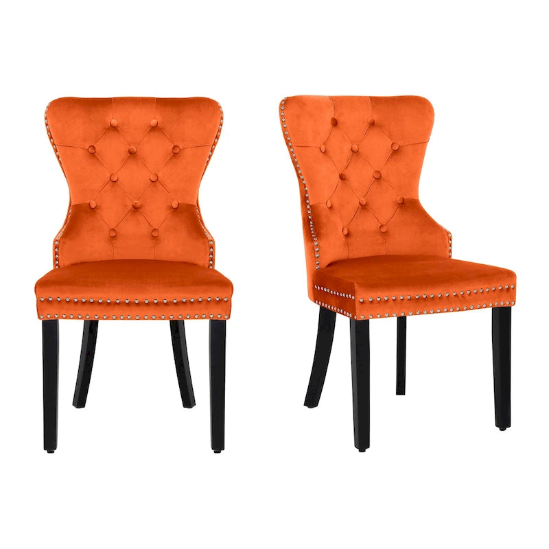 Tufted Upholstered Dining Chair (Set of 2) with Nailhead Trim and Ring Pull
