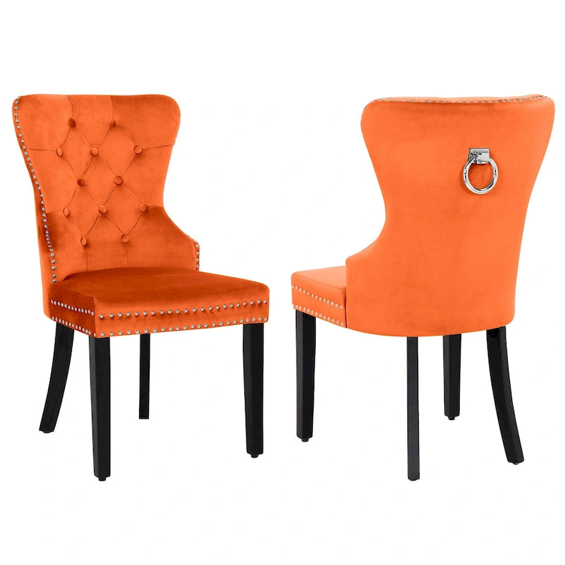 Tufted Upholstered Dining Chair (Set of 2) with Nailhead Trim and Ring Pull