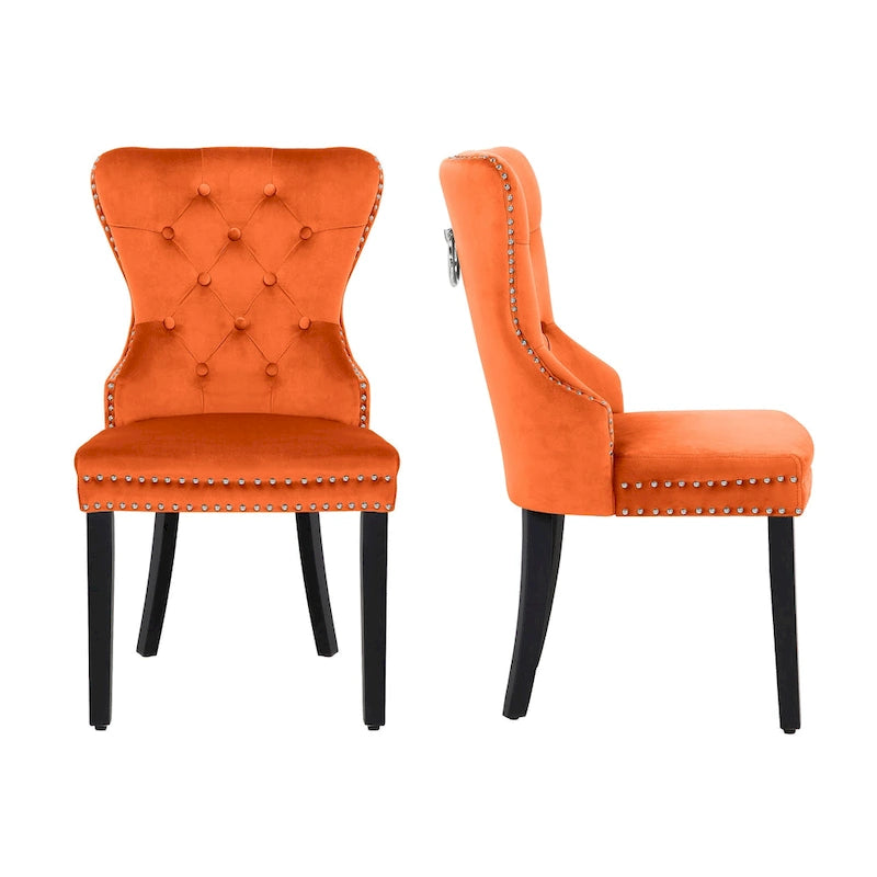Tufted Upholstered Dining Chair (Set of 2) with Nailhead Trim and Ring Pull