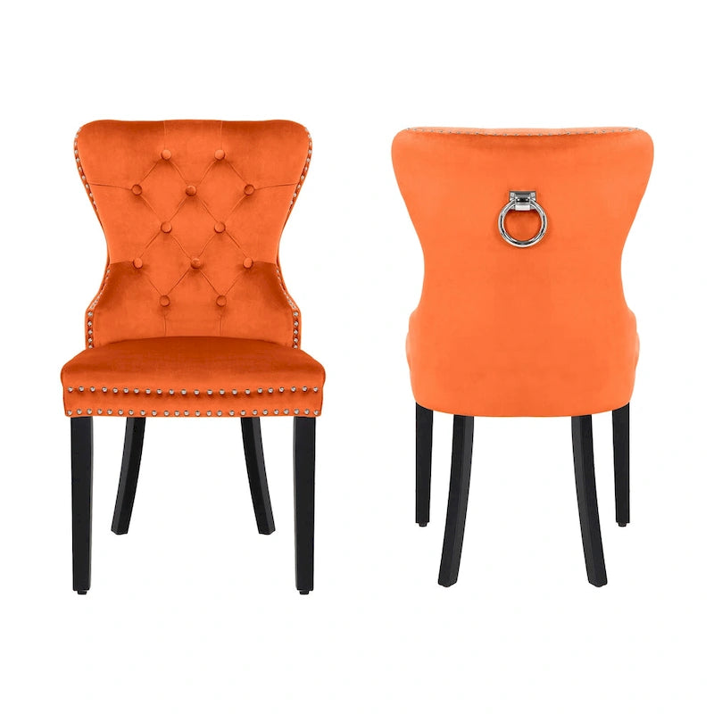 Tufted Upholstered Dining Chair (Set of 2) with Nailhead Trim and Ring Pull