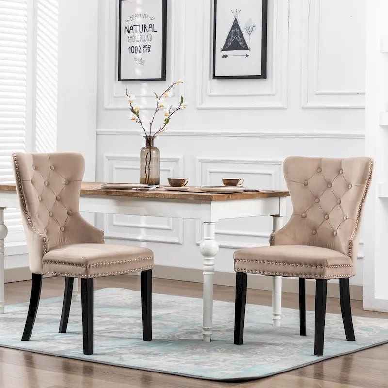 Tufted Upholstered Dining Chair (Set of 2) with Nailhead Trim and Ring Pull