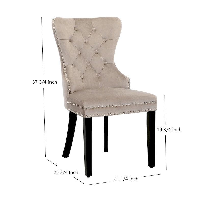 Tufted Upholstered Dining Chair (Set of 2) with Nailhead Trim and Ring Pull