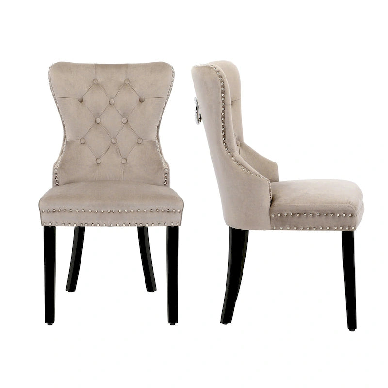 Tufted Upholstered Dining Chair (Set of 2) with Nailhead Trim and Ring Pull