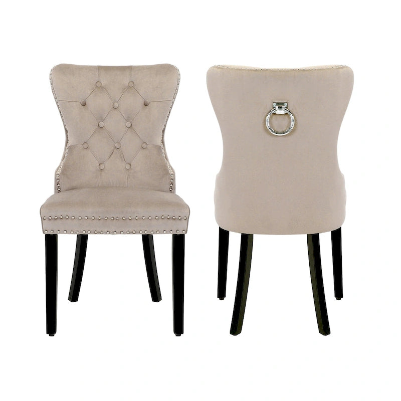Tufted Upholstered Dining Chair (Set of 2) with Nailhead Trim and Ring Pull