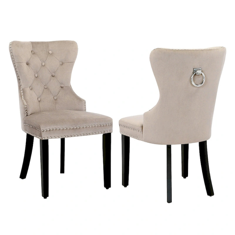Tufted Upholstered Dining Chair (Set of 2) with Nailhead Trim and Ring Pull
