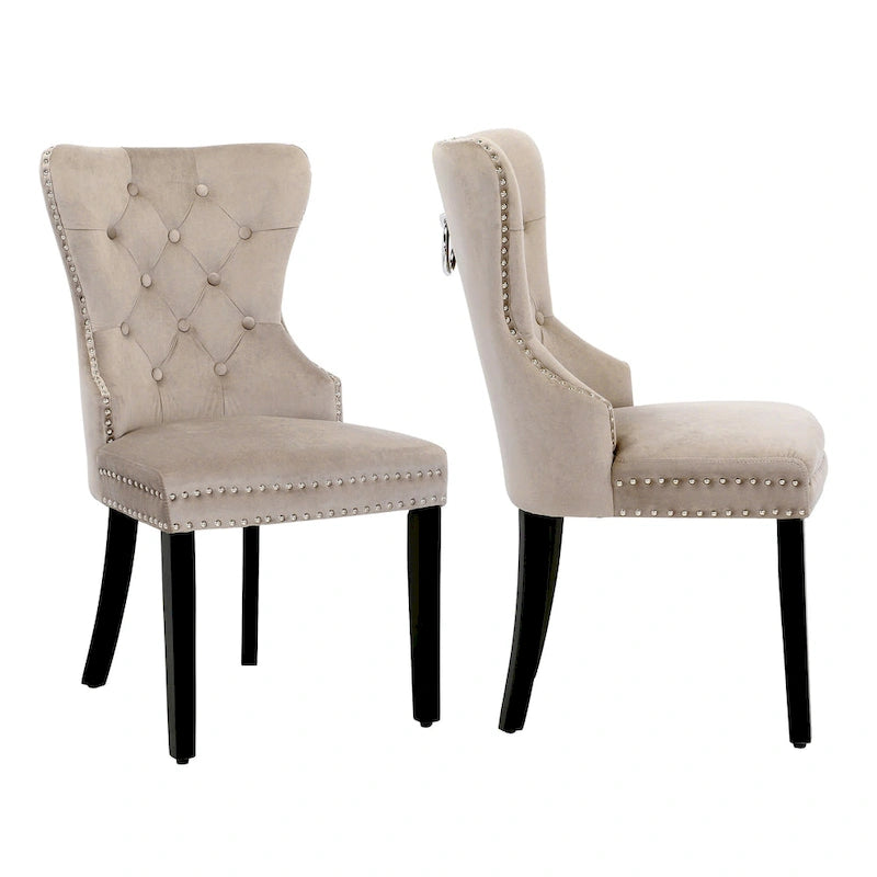 Tufted Upholstered Dining Chair (Set of 2) with Nailhead Trim and Ring Pull