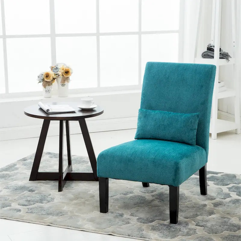 Armless Chenille Accent Chair w/ Kidney Pillow