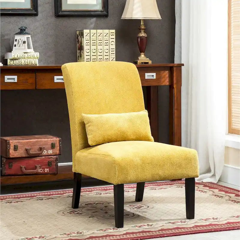 Armless Chenille Accent Chair w/ Kidney Pillow