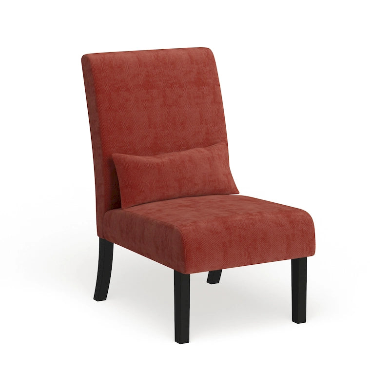 Armless Chenille Accent Chair w/ Kidney Pillow