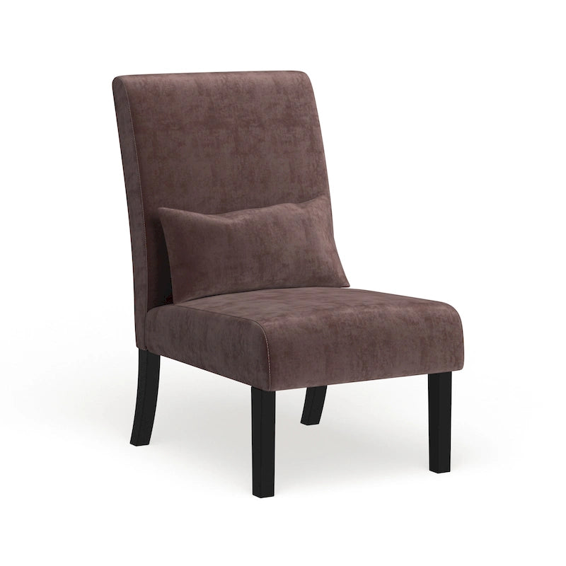 Armless Chenille Accent Chair w/ Kidney Pillow