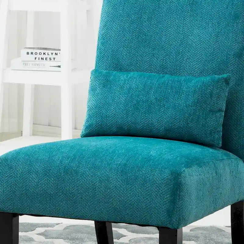 Armless Chenille Accent Chair w/ Kidney Pillow