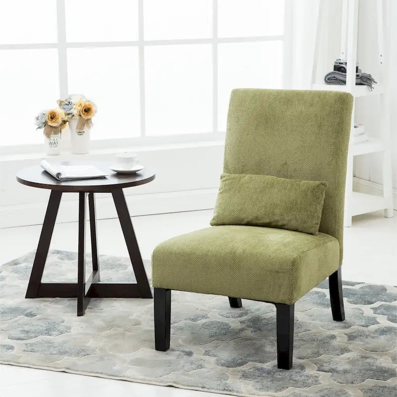 Armless Chenille Accent Chair w/ Kidney Pillow