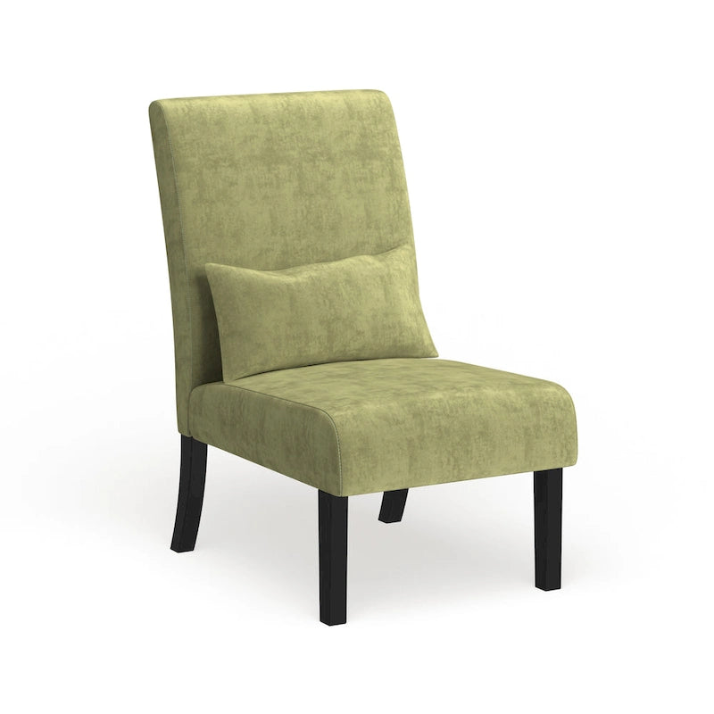Armless Chenille Accent Chair w/ Kidney Pillow