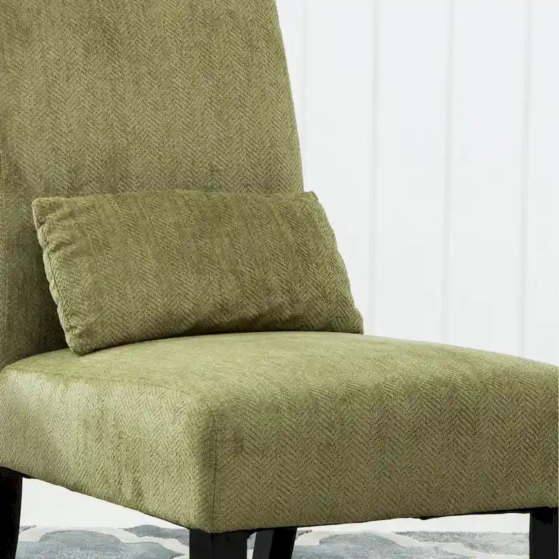Armless Chenille Accent Chair w/ Kidney Pillow