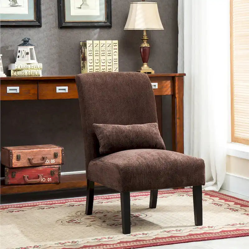 Armless Chenille Accent Chair w/ Kidney Pillow