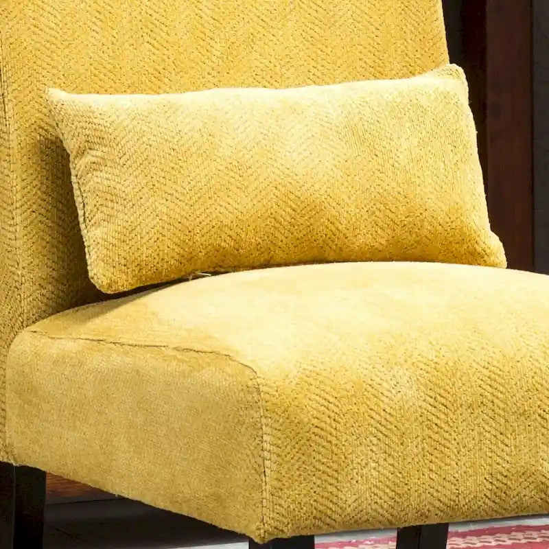 Armless Chenille Accent Chair w/ Kidney Pillow